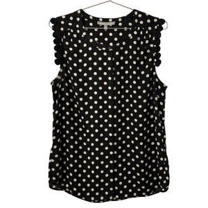 Daniel Rainn Black Cream Polka Dot Sleeveless Top with Polka Dot Trim Accent M